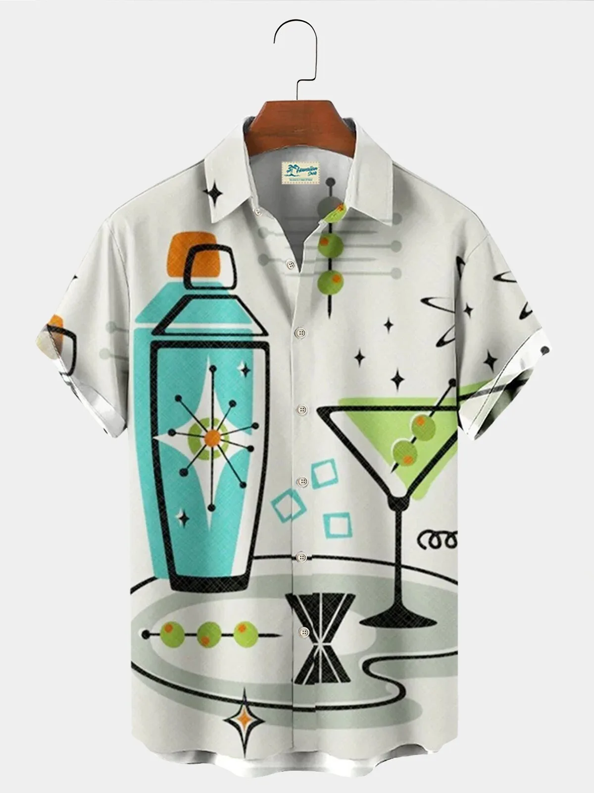 Vintage Cocktail Shaker Martini Mid-Century Modern Hawaiian Shirt