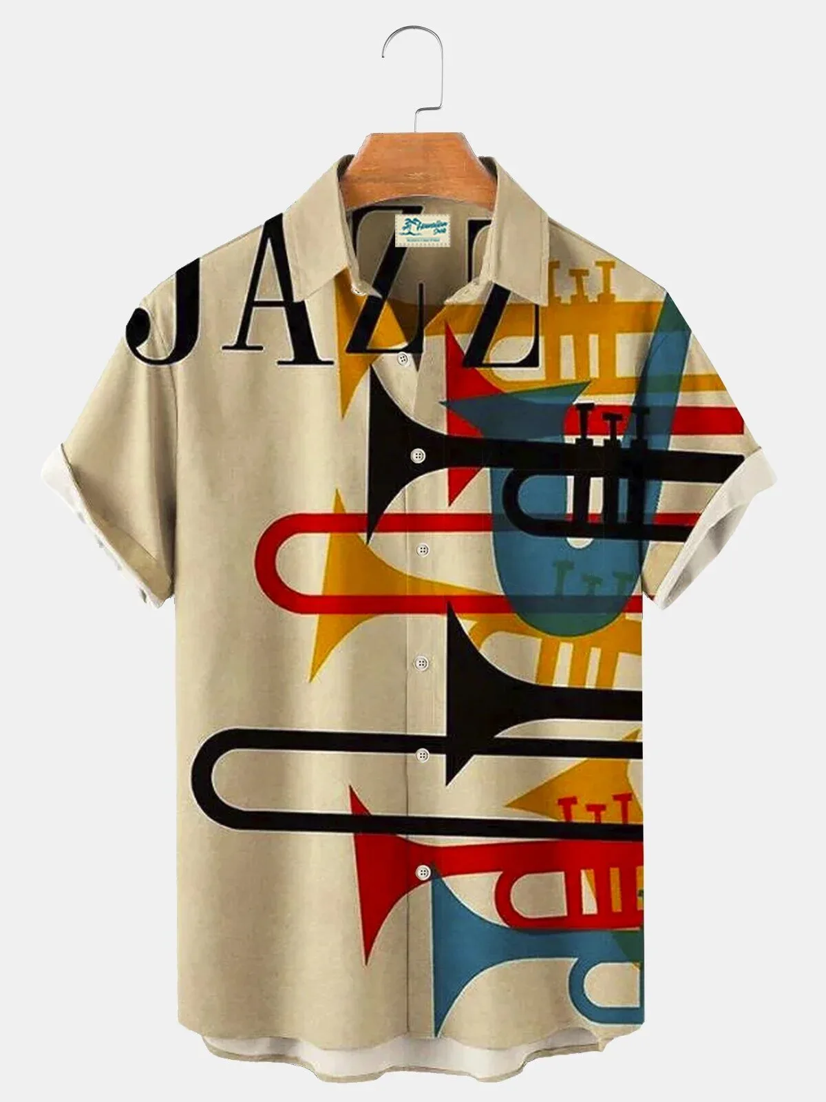 Jazz Music Trumpet Instrument Pattern Men's Short Sleeve Button Down Hawaiian Shirt
