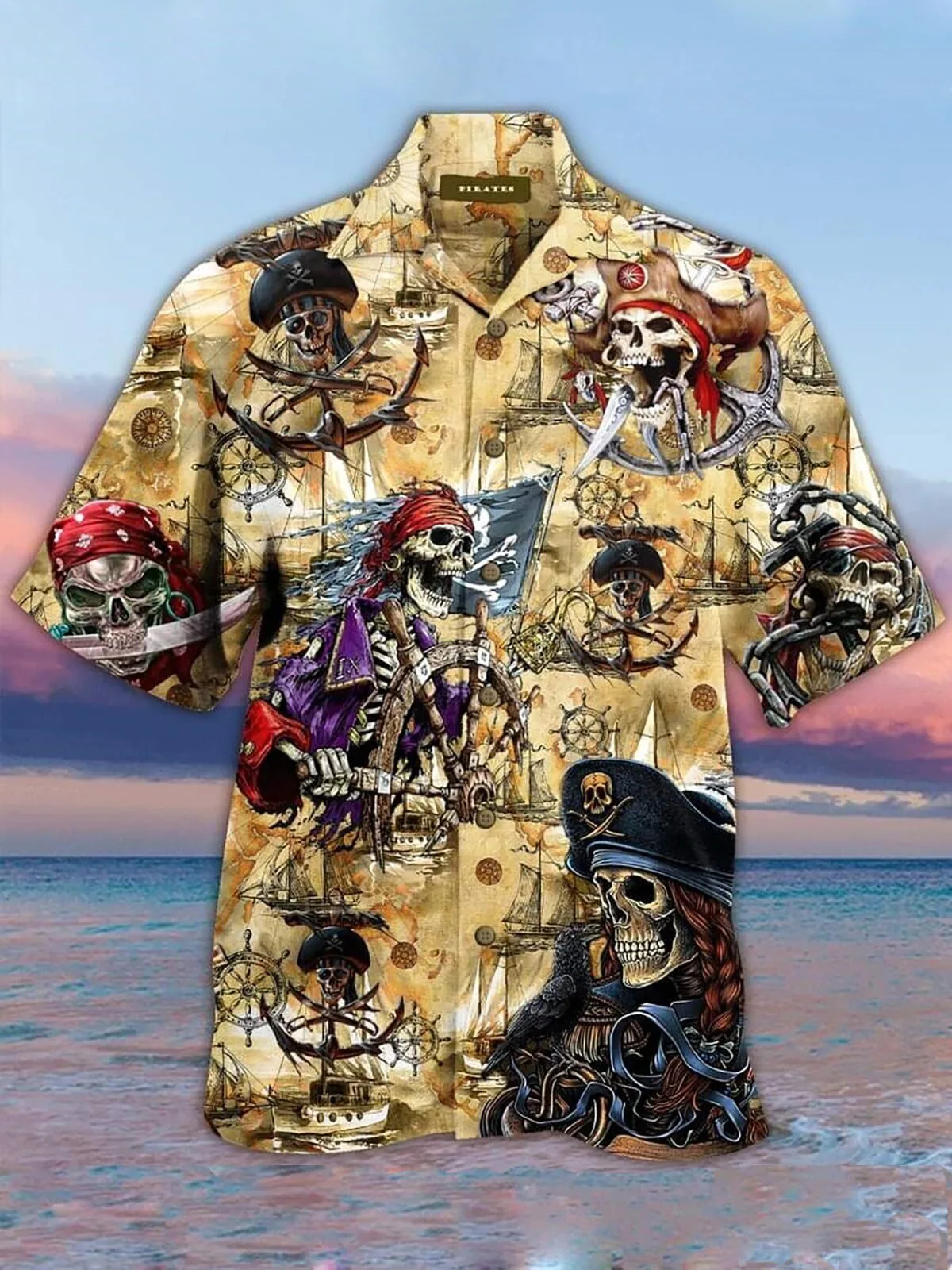 Pirate Skull and Crossbones Vintage Ship Hawaiian Shirt for Men