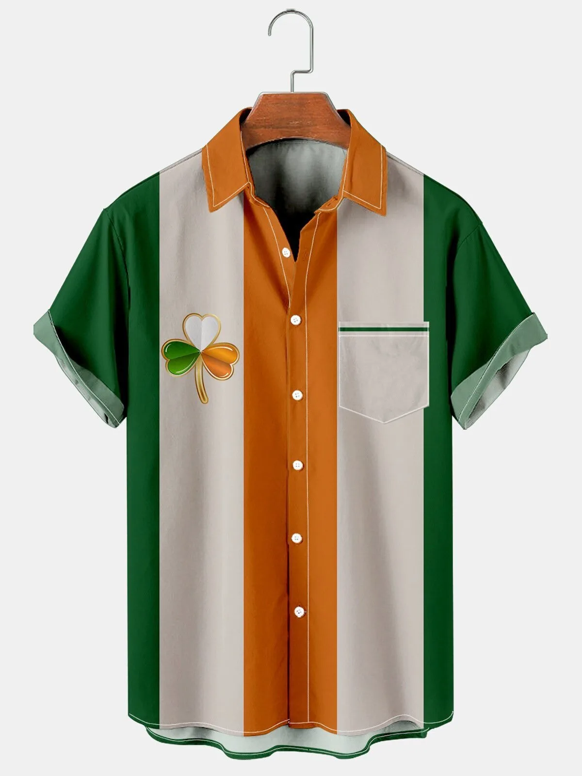 Irish Flag Shamrock St Patrick's Day Short Sleeve Hawaiian Shirt