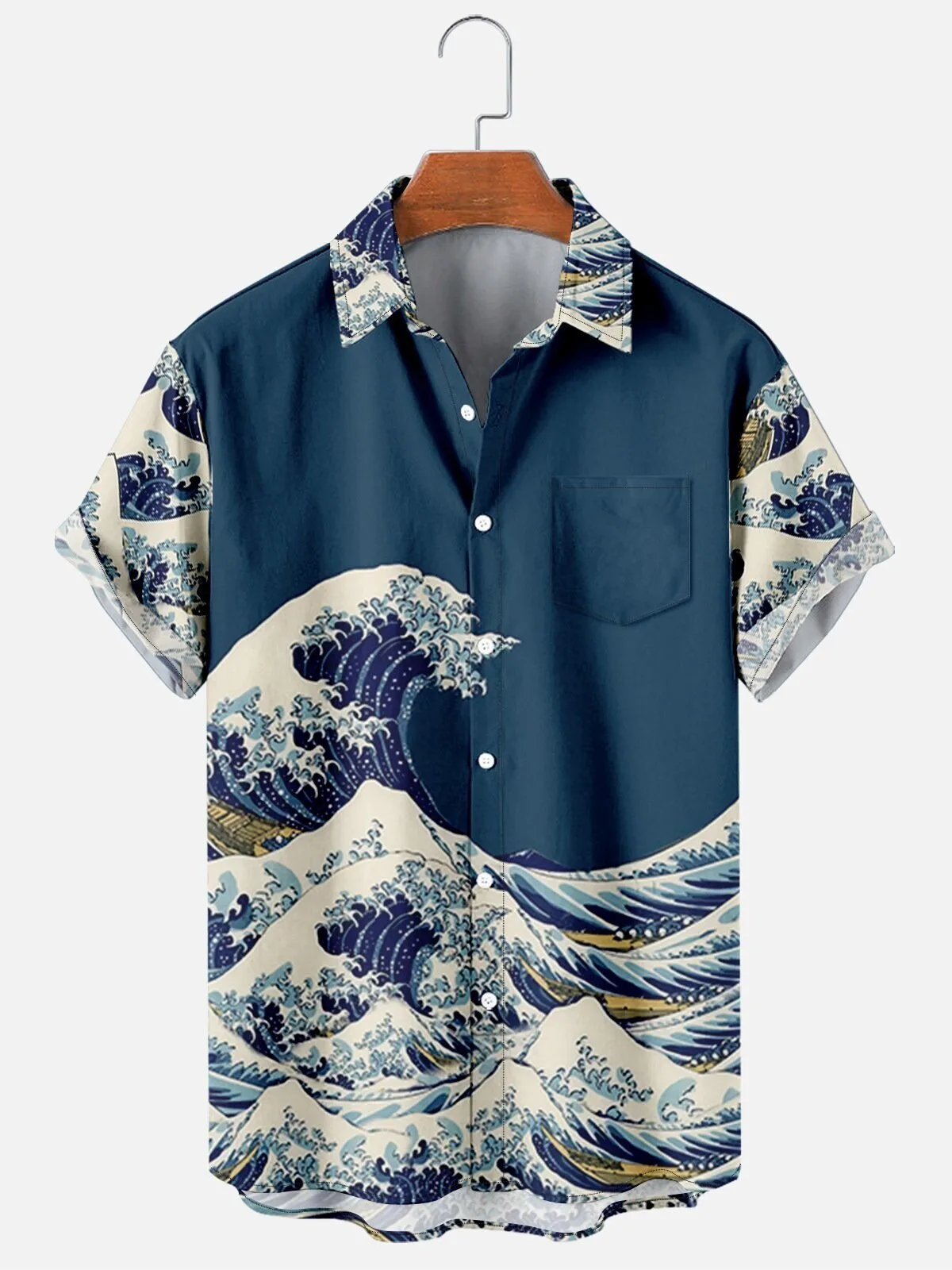 Short Sleeve Hawaiian Shirt featuring the Great Wave Off Kanagawa Ukiyo-e Print from Japan