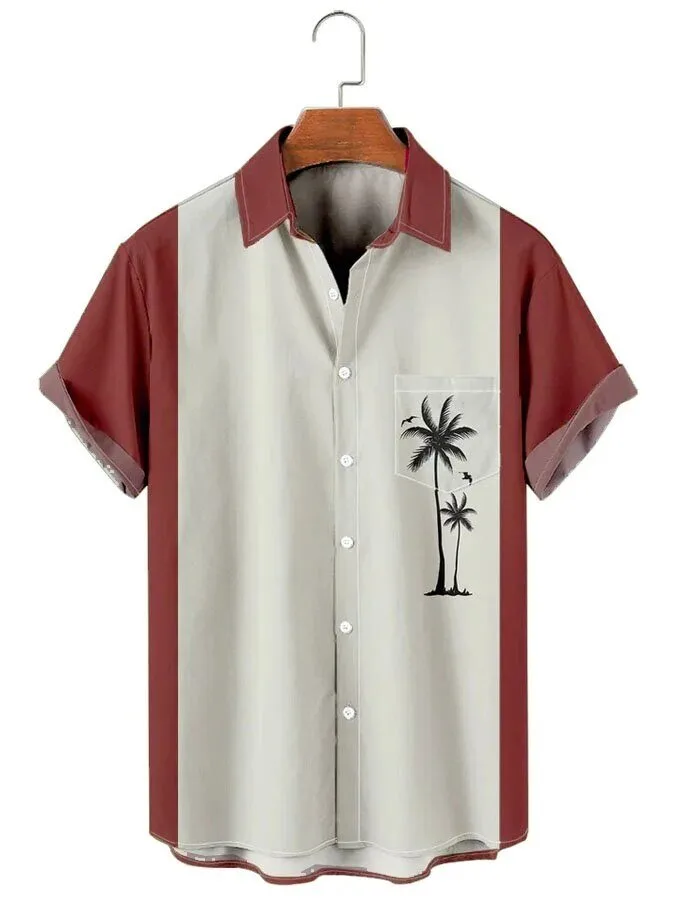 Vintage Palm Tree Coconut Tree Hawaiian Shirt for Men Casual Loose Short Sleeve Shirt
