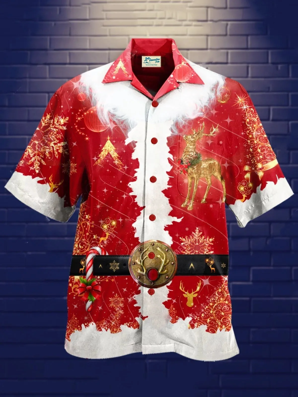 Festive Santa Claus Costume Christmas Holiday Hawaiian Shirt for Men