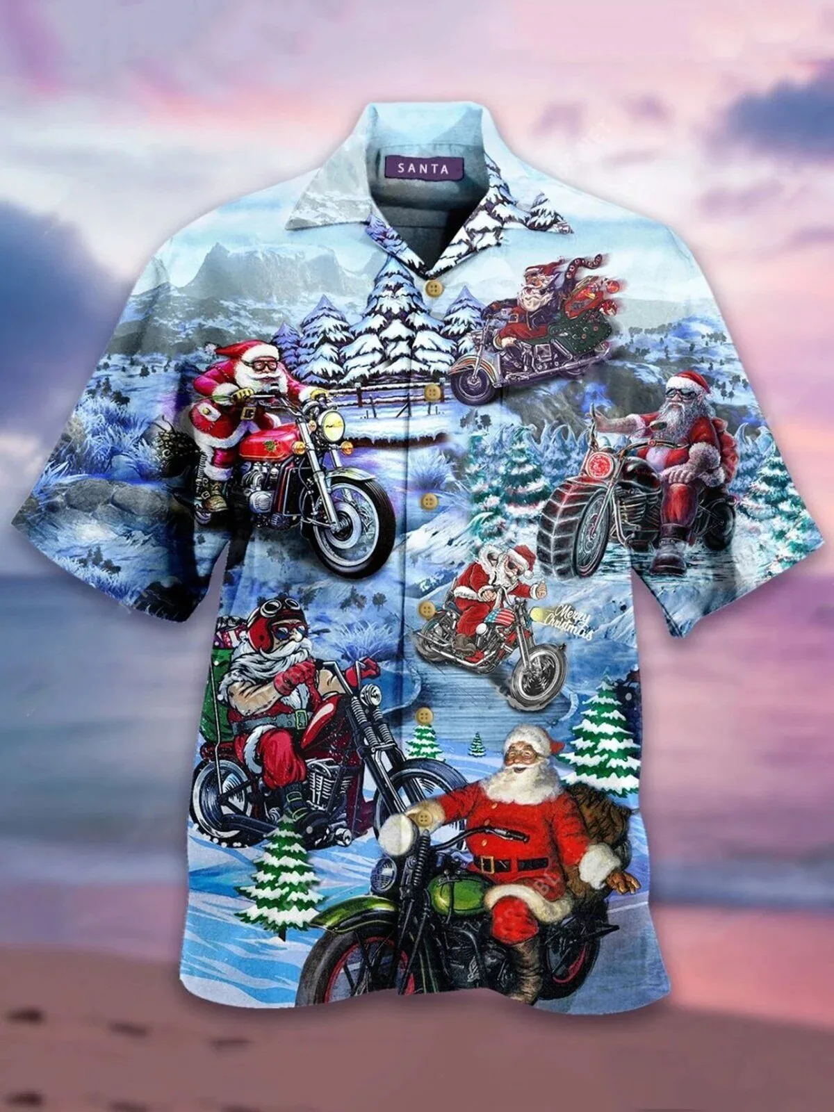 Santa Claus Riding Motorcycle Christmas Holiday Hawaiian Shirt