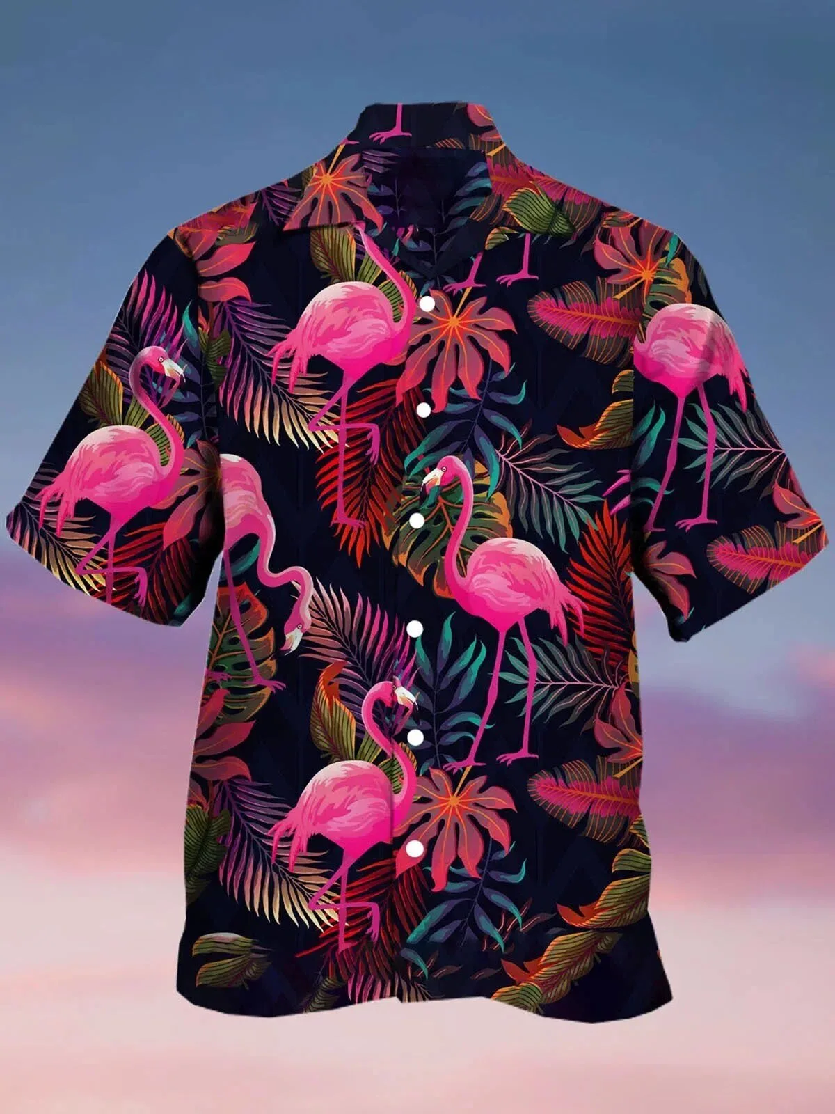 Pink Flamingo Tropical Botanical Print Short Sleeve Hawaiian Shirt