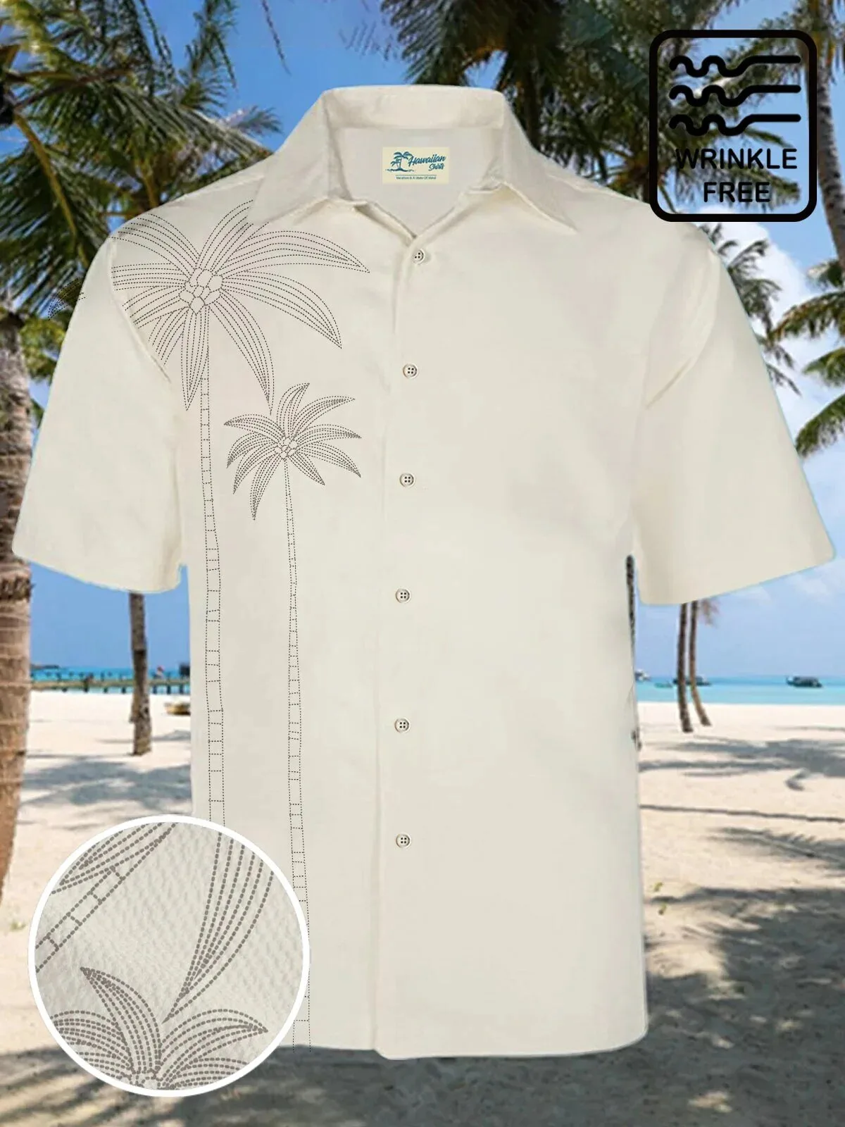 Men's Embroidered Palm Tree Button Up Casual Hawaiian Shirt