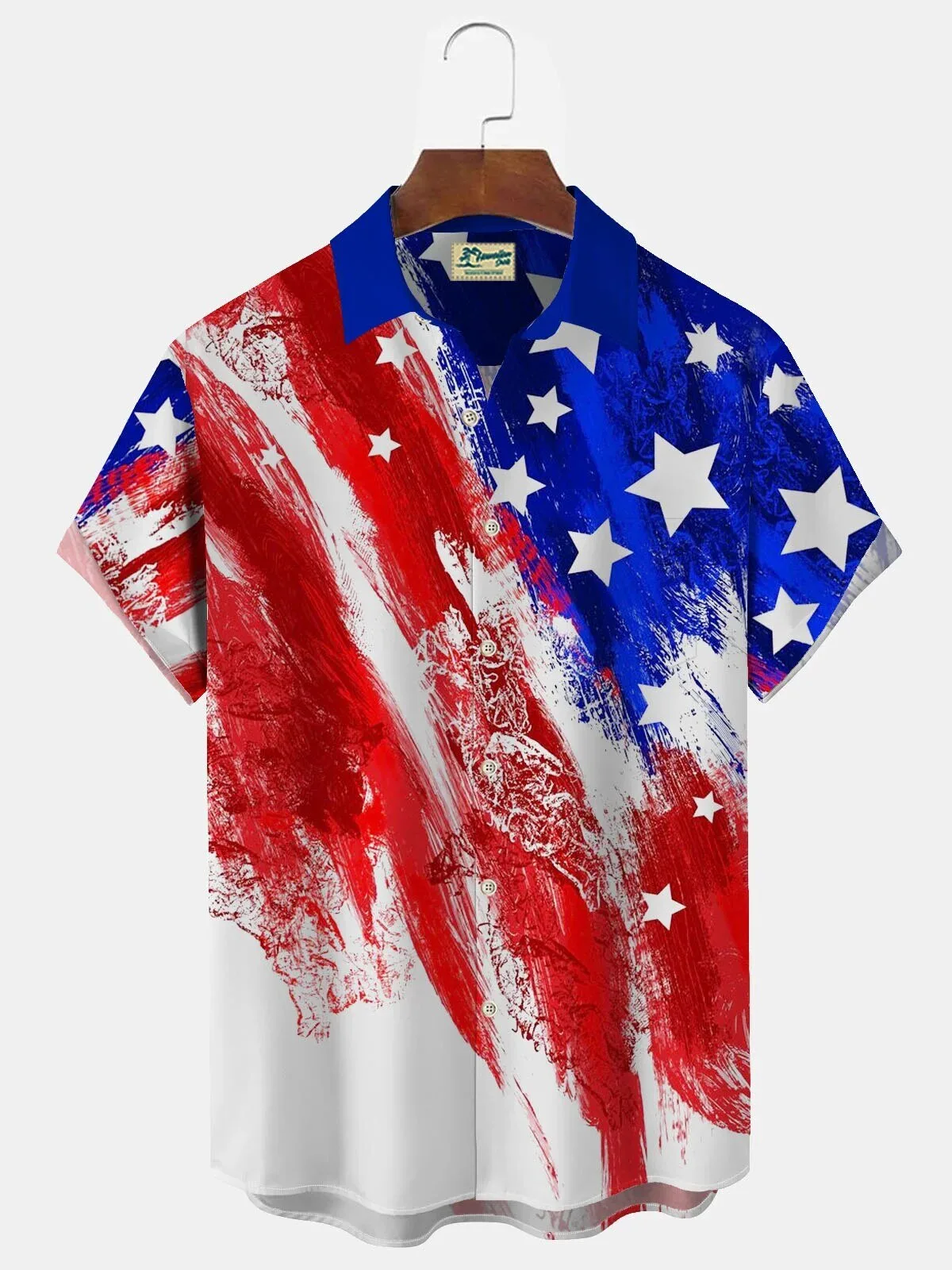 Patriotic American Flag Brushstroke Design Fourth of July Hawaiian Shirt