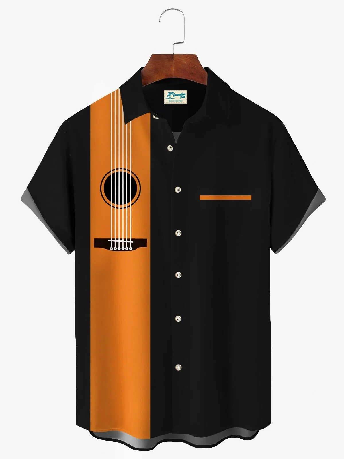 Acoustic Guitar Print Short Sleeve Hawaiian Shirt for Music Lovers