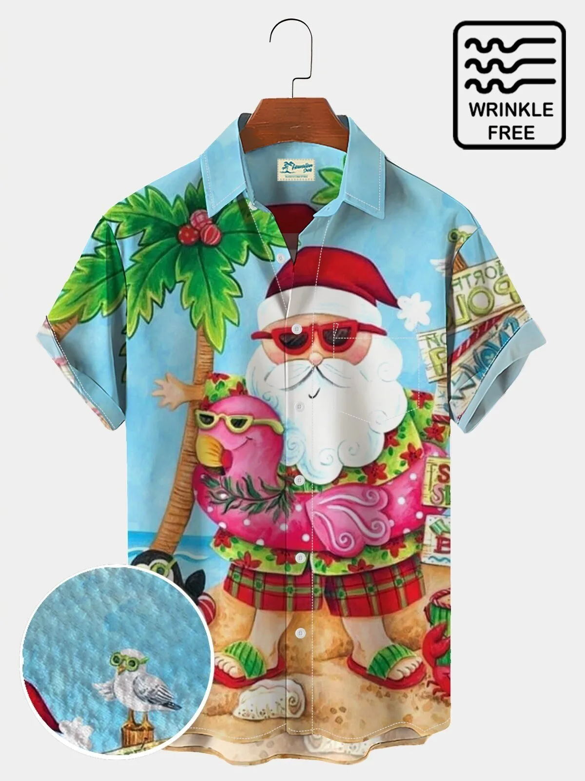 Santa Claus Flamingo Float Tropical Beach Christmas Hawaiian Shirt