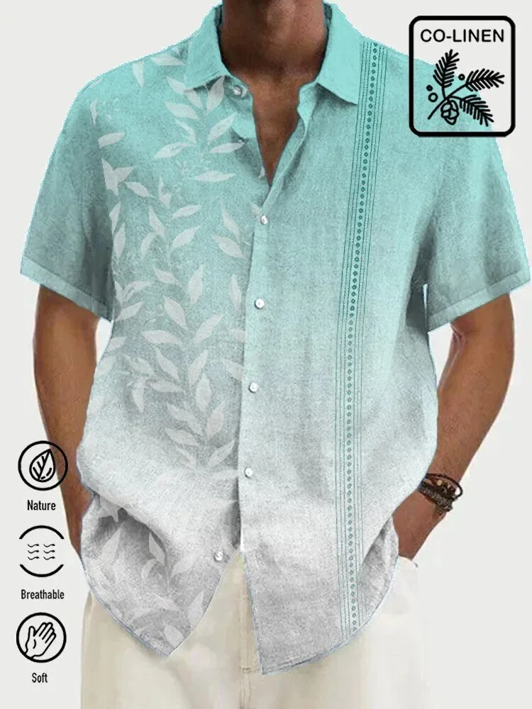 Men's Gradient Leaf Print Breathable Cotton Linen Hawaiian Shirt 2 Men's Gradient Leaf Print Breathable Cotton Linen Hawaiian Shirt