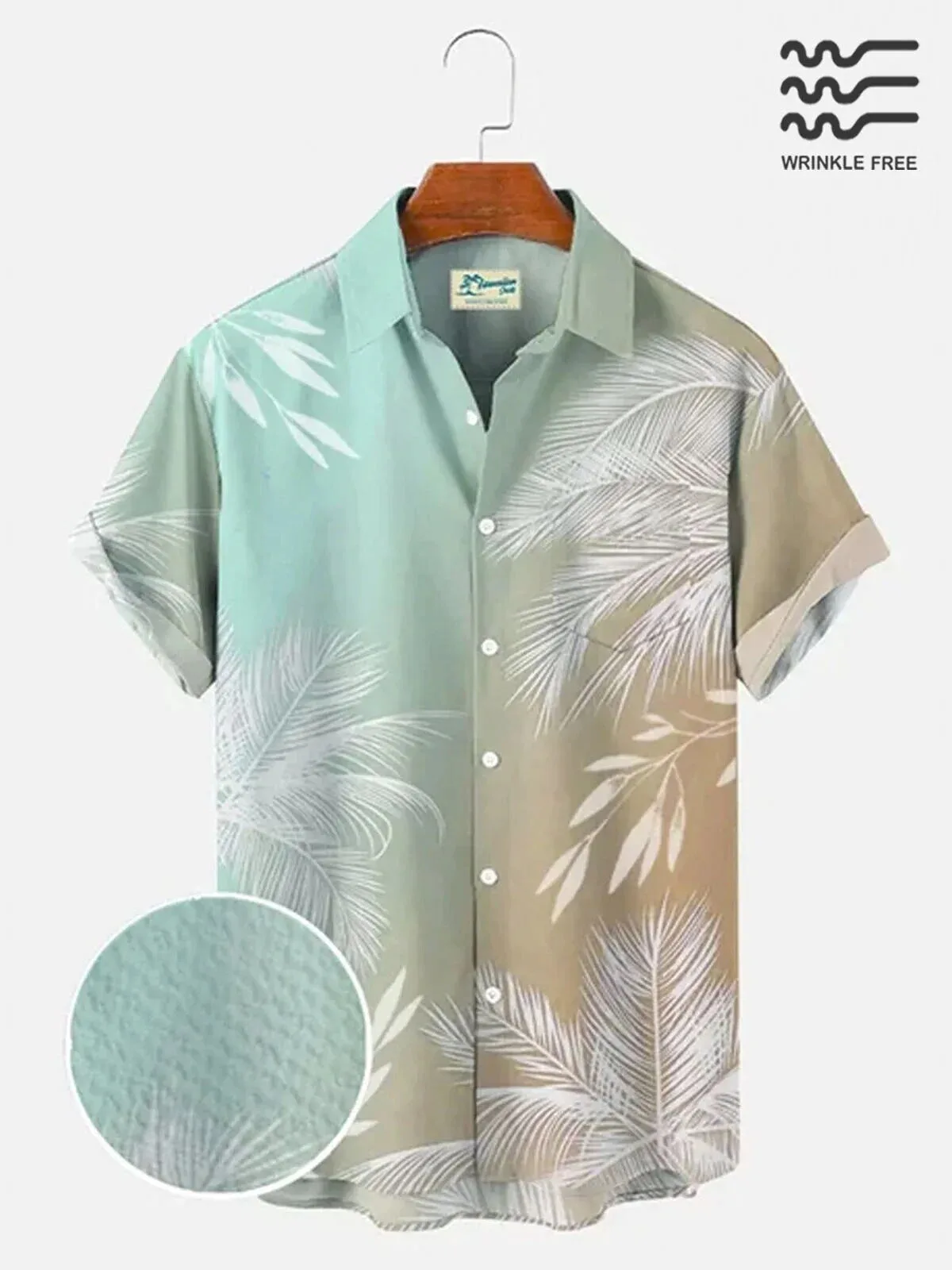 Tropical Palm Leaf Gradient Print Wrinkle Free Short Sleeve Hawaiian Shirt