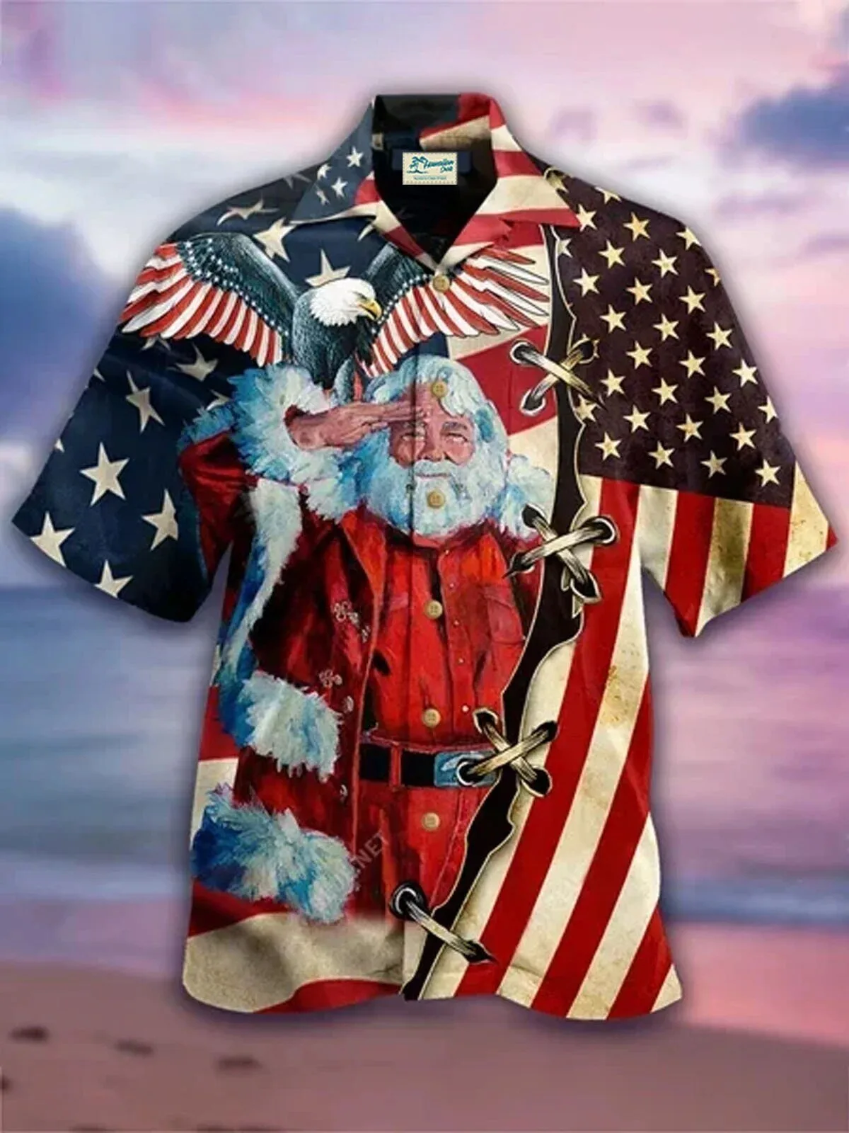American Flag Santa Claus Patriotic Christmas Hawaiian Shirt for Men