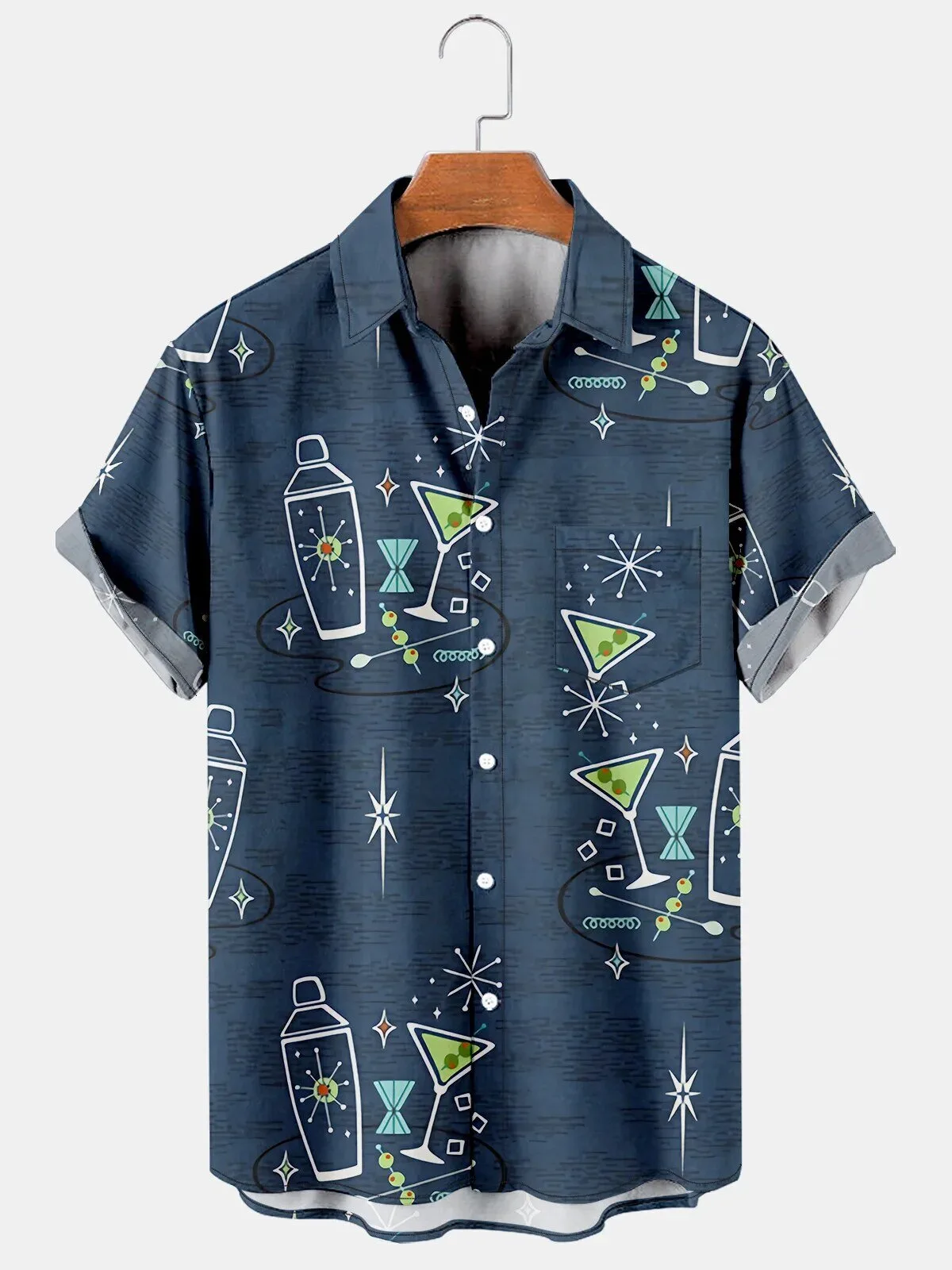 Mid-Century Modern Cocktail Shaker Martini Glass Retro Hawaiian Shirt