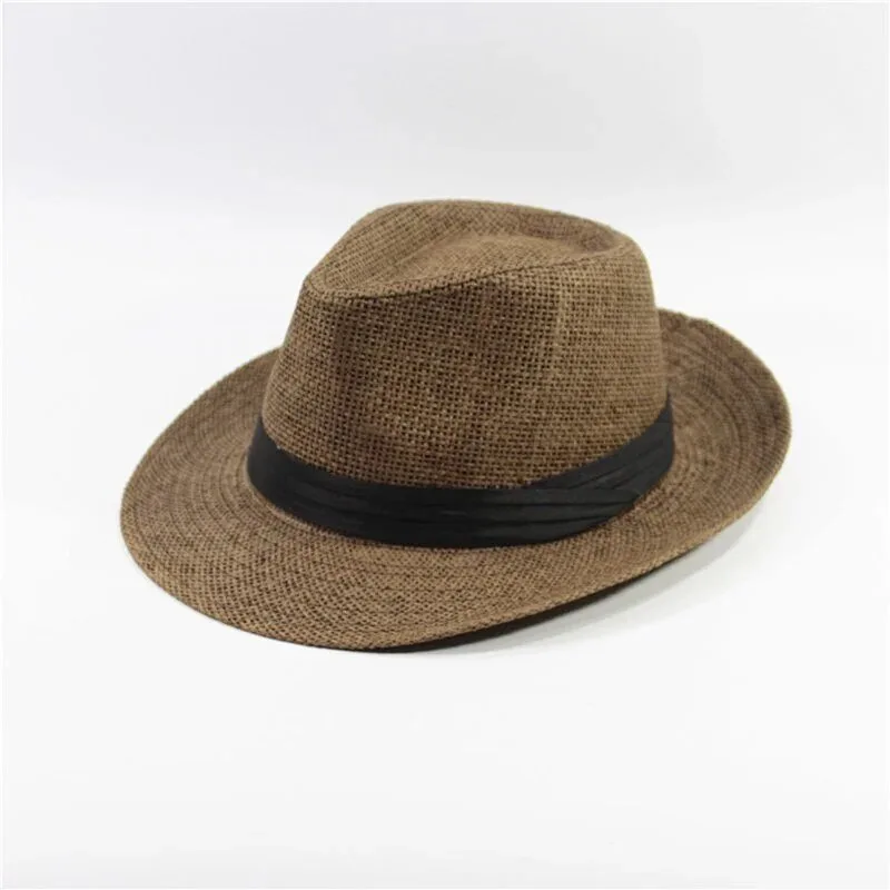 Brown Straw Fedora Hat with Black Band 2 Brown Straw Fedora Hat with Black Band