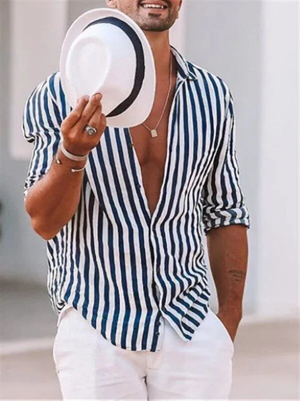 Men's Striped Button-Down Long-Sleeve Casual Shirt for Leisure Vacation 2 Men's Striped Button-Down Long-Sleeve Casual Shirt for Leisure Vacation