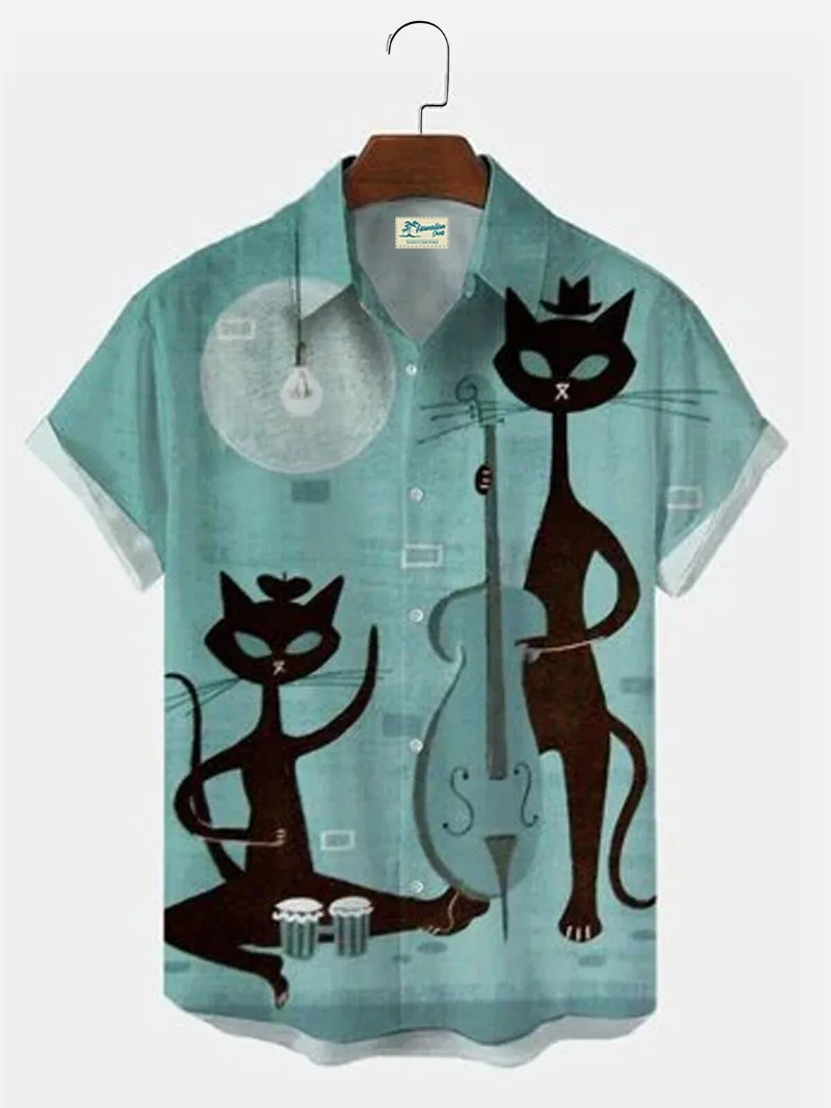 Retro Abstract Jazz Cats Playing Music Hawaiian Shirt for Men
