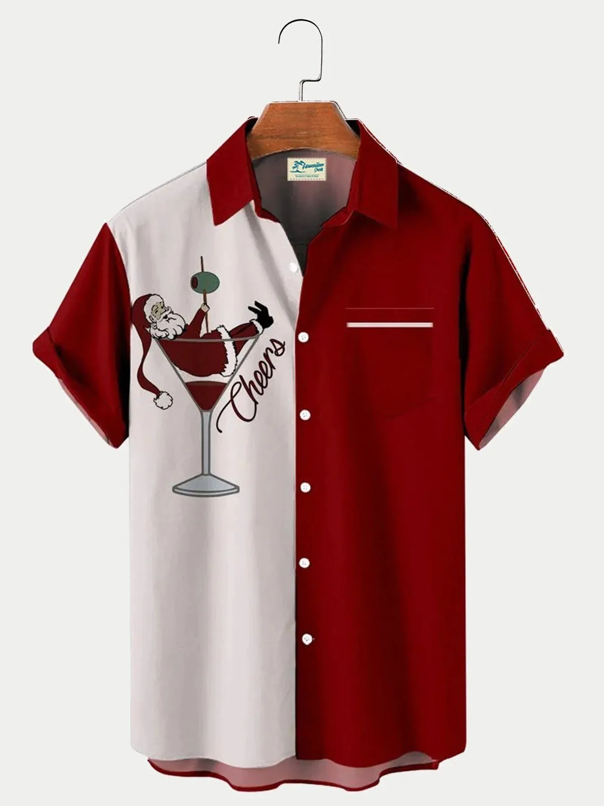 Cheers Santa Claus Martini Cocktail Christmas Holiday Party Hawaiian Shirt