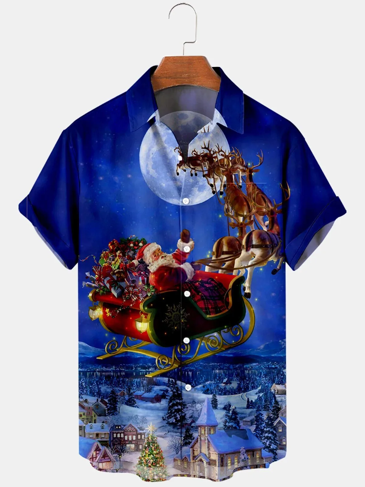 Santa Claus Sleigh Ride Christmas Eve Winter Wonderland Hawaiian Shirt