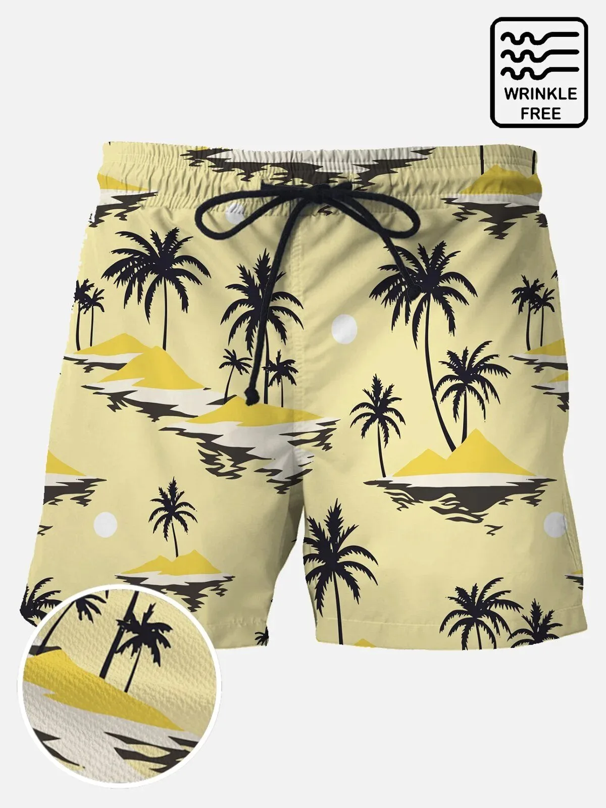 Men's Wrinkle Free Tropical Palm Tree Island Sunset Beach Swim Trunks