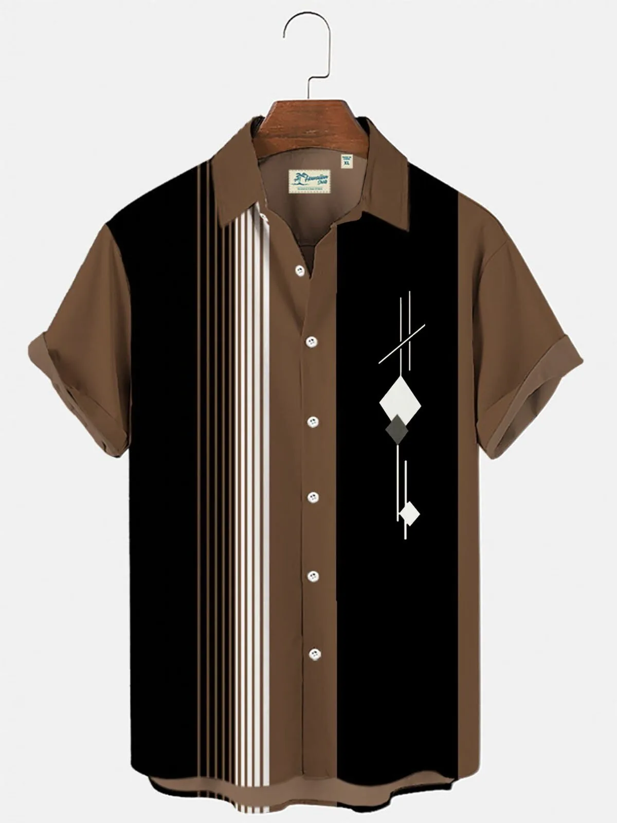 Men's 1950s Vintage Las Vegas Style Geometric Bowling Button-Up Shirt 1 Men's 1950s Vintage Las Vegas Style Geometric Bowling Button-Up Shirt