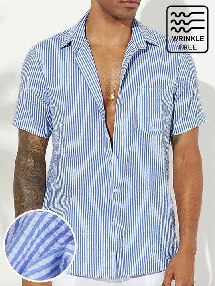 Men's Wrinkle Free Seersucker Multicolor Striped Casual Button Down Shirt 2 Men's Wrinkle Free Seersucker Multicolor Striped Casual Button Down Shirt