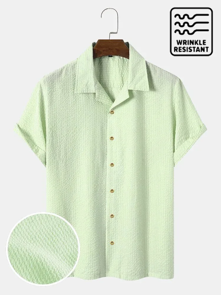 Wrinkle Resistant Seersucker Casual Button Down Shirt for Men and Women