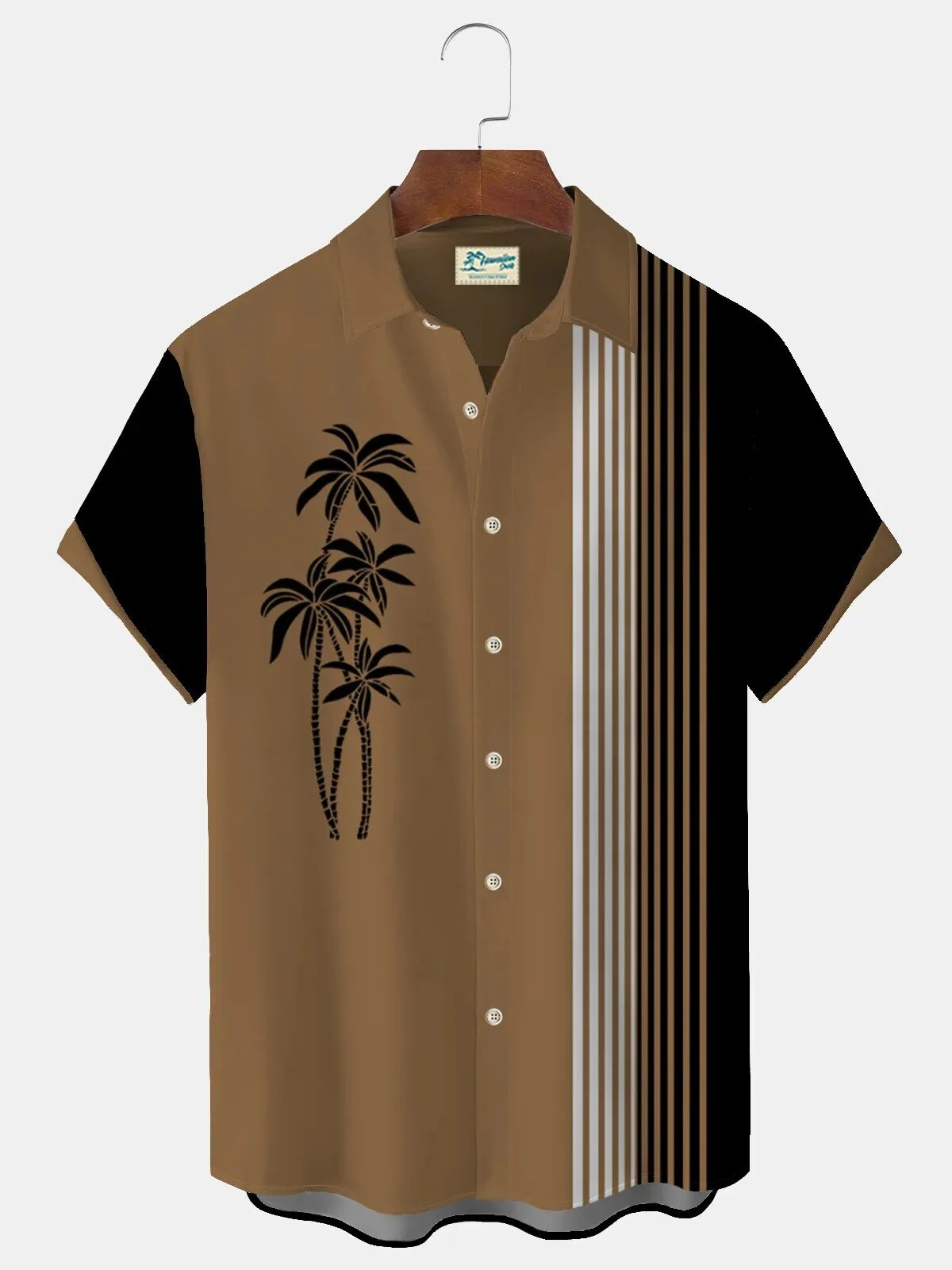 Men's Vintage Brown Palm Tree Print Short Sleeve Hawaiian Shirt