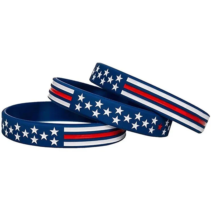 Thin Red Line American Flag Silicone Bracelet for Firefighter Support