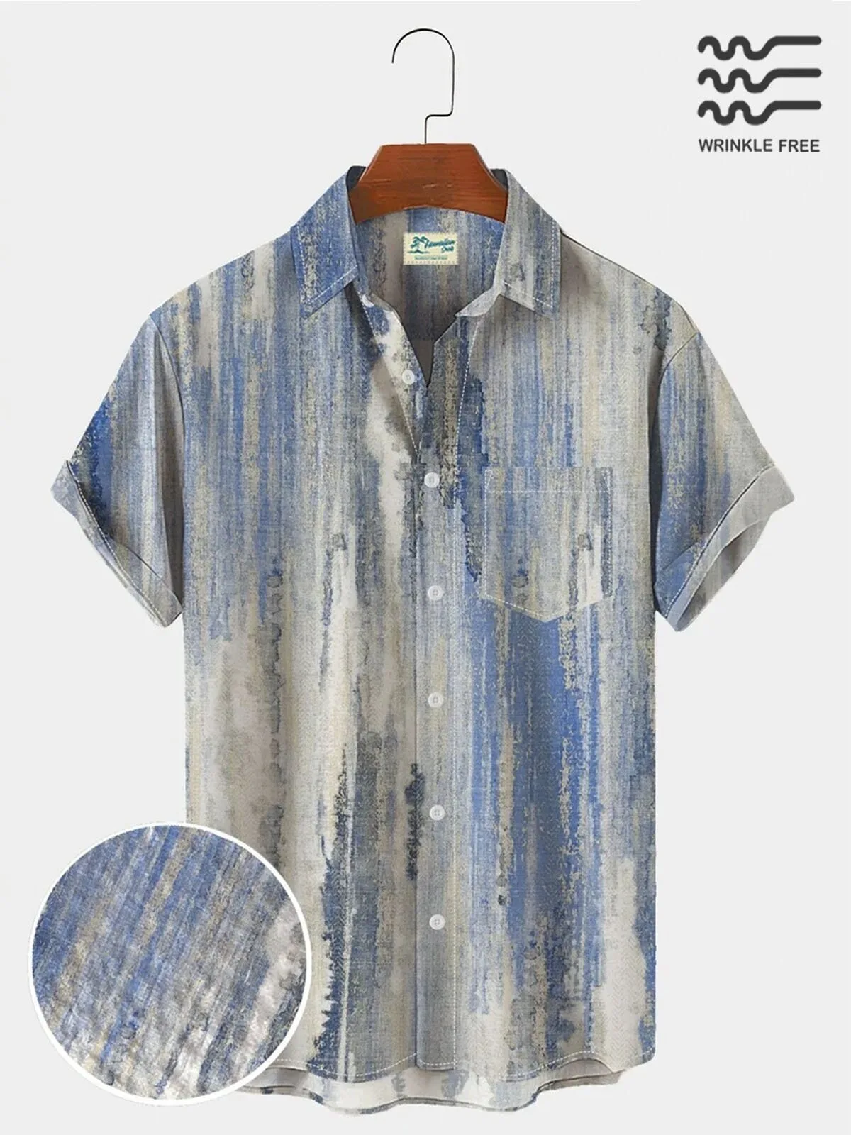 Men's Abstract Blue Textured Gradient Wrinkle-Free Casual Hawaiian Shirt