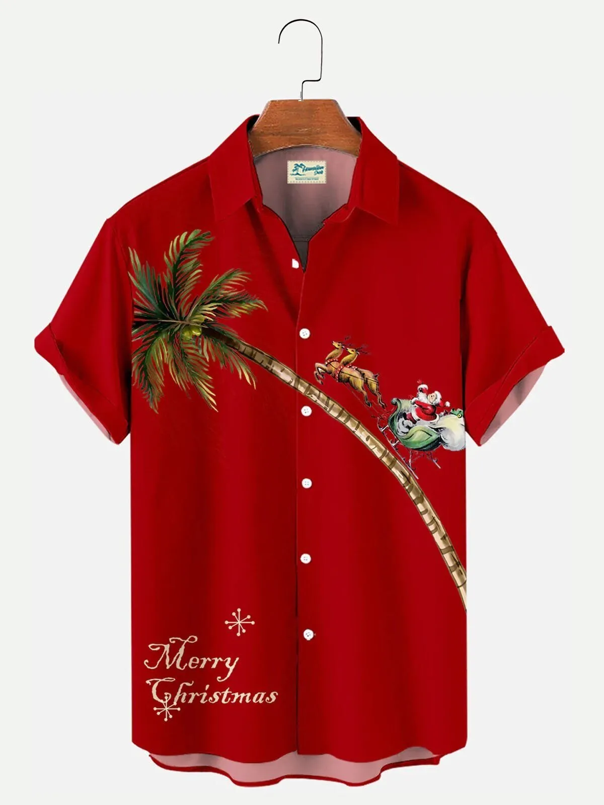 Merry Christmas Santa Claus Reindeer Palm Tree Red Hawaiian Shirt