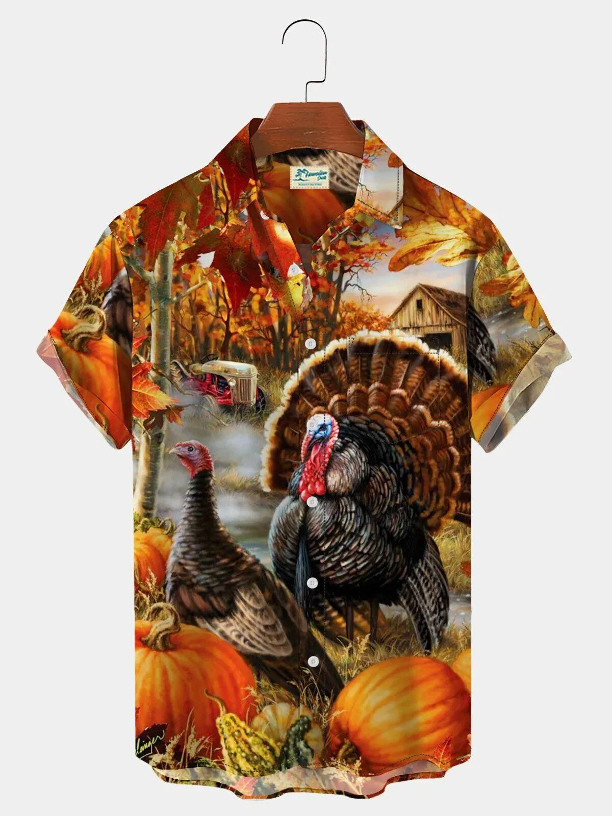 Thanksgiving Turkey Autumn Harvest Farm Pumpkin Patch Short Sleeve Hawaiian Shirt