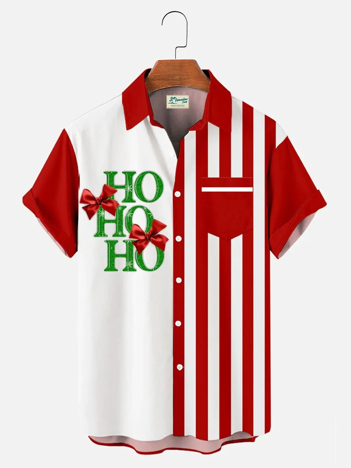 Christmas Ho Ho Ho Santa Claus Holiday Red and White Striped Hawaiian Shirt