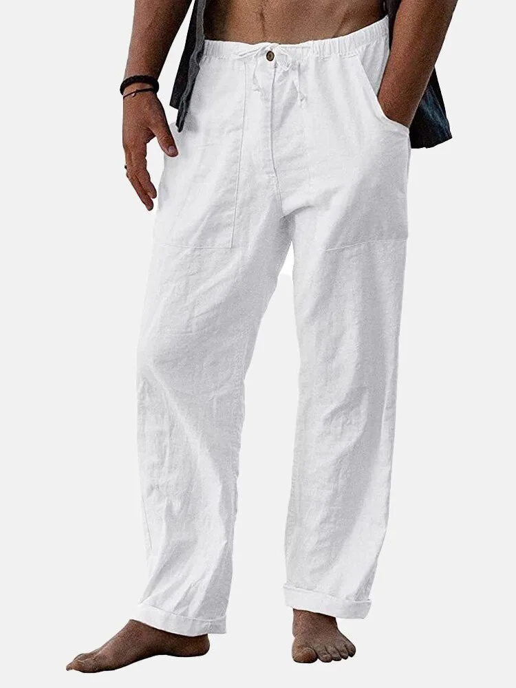 Men's Casual Cotton Linen Drawstring Loose Fit Beach Pants 2 Men's Casual Cotton Linen Drawstring Loose Fit Beach Pants